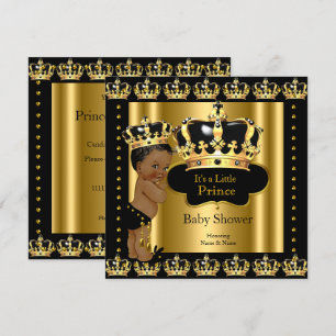 Invitation Ethnic Royal Prince Baby shower Black Gold Crown