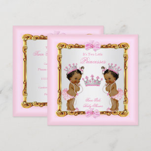 Invitation Ethnic Twin Girls Princess Baby shower Gold Rose