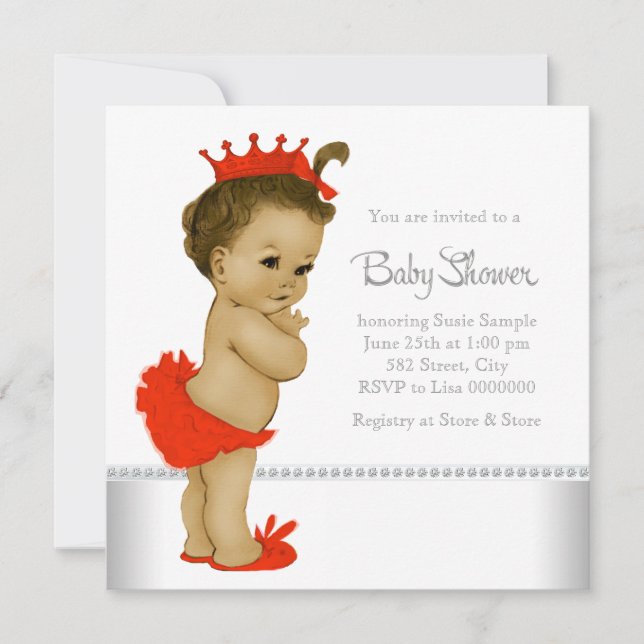 Invitation Ethnique Baby Girl Douche Rouge (Devant)