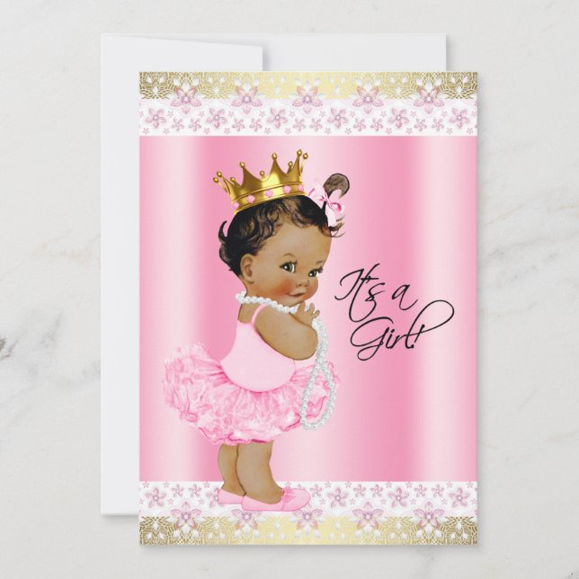 Invitation Ethnique Ballerina Tutu Baby Girl Douche (Devant)