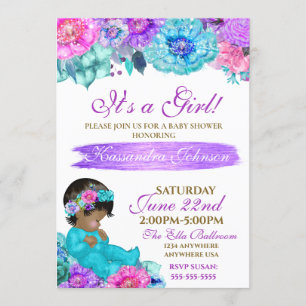 Invitation ethnique Bébé élégant Purple turquoise Gold baby s
