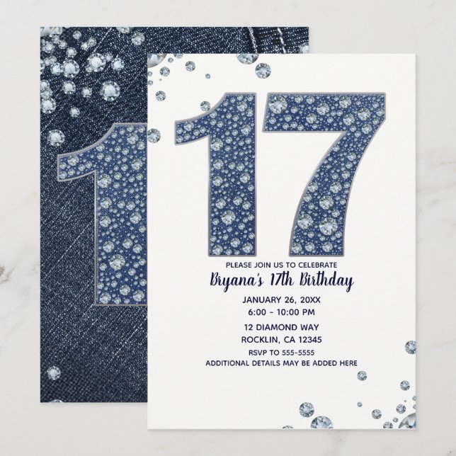 Invitation Étincelle à bille Denim & Diamonds 17ÈME 17 Annive (Devant / Derrière)
