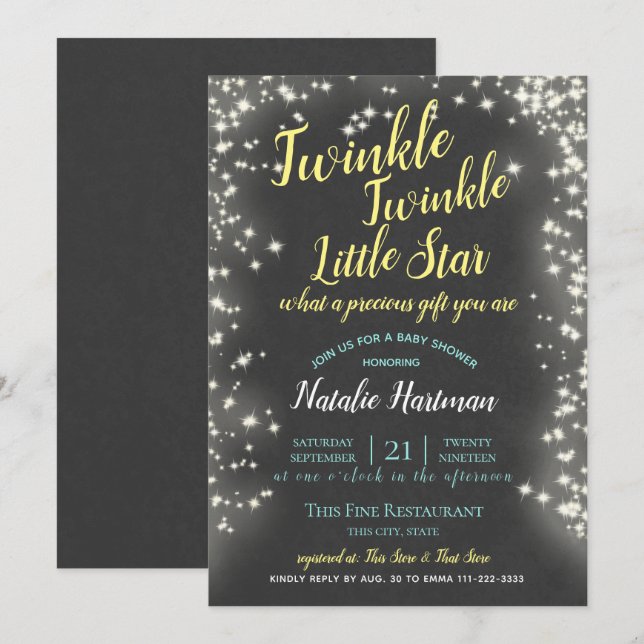 Invitation Étincelle de tableau noir Little Star Twinkle (Devant / Derrière)
