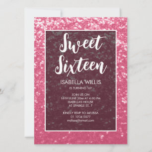 Invitation Étincelle rose rose Sweet 16 élégant script