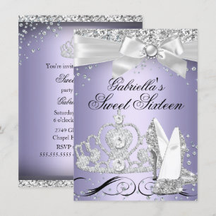 Invitation Étincelle Tiara & talons Purple Sweet 16 Invitatio
