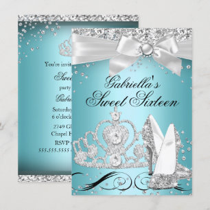 Invitation Étincelle Tiara Talons Turquoise doux 16