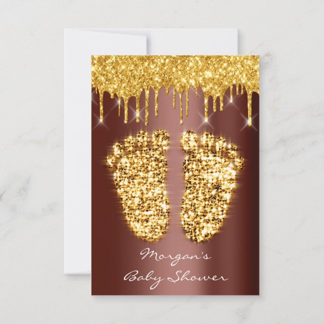 Invitation Étincelles Gold Royal Baby shower Brown Pieds Garç (Dos)