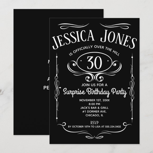 Invitation Étiquette À Whiskey Sur La Colline (Devant / Derrière)