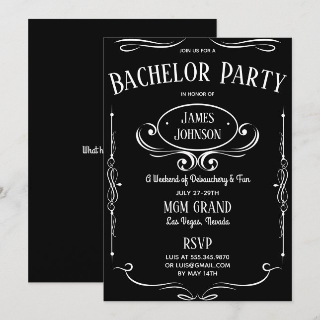 Invitation Étiquette de Whisky Fête de Bachelor (ette) (Devant / Derrière)