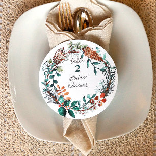 Invitation Étiquettes de nom de couronne de pin eucalyptus pi