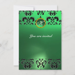 INVITATION ÉTOFFE DAMASSÉE ÉMERALDE PIERRE PRÉCIEUSE MONOGRAM