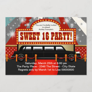 Invitation Étoile de cinéma fête d'anniversaire Sweet 16 en l