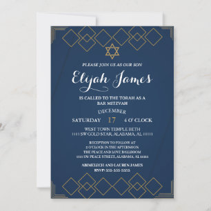 Invitation Étoile de David Bar Mitzvah élégante moderne en or