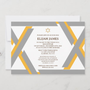 Invitation Étoile de David Bar Mitzvah élégante moderne en or