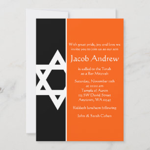 Invitation Étoile de David Bar Mitzvah orange et noir