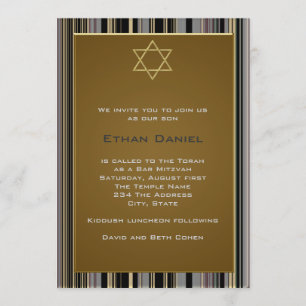 Invitation Étoile de David Bar Mitzvah rayure fine or noir
