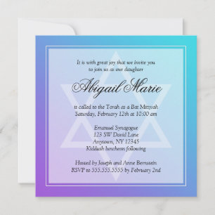 Invitation Étoile de David Bat Mitzvah Carré sarcelle violet