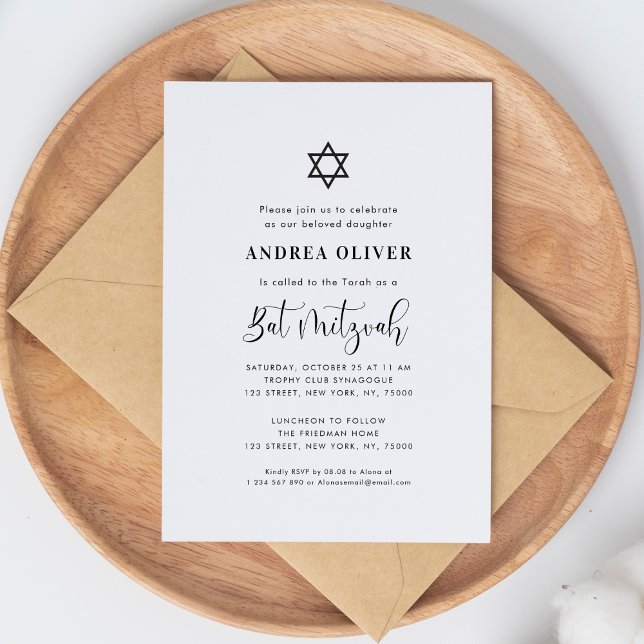 Invitation Étoile de David de style script chic Bar Mitzvah b (Créateur téléchargé)
