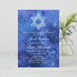 Invitation Étoile de David Élégante Simple Bleue Bat Mitzvah