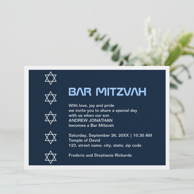 Invitation Étoile de David Motif Bar Mitzvah (Debout devant)