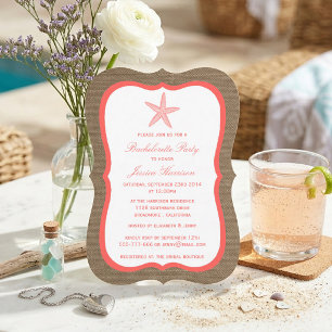 Invitation Étoile de mer corail plage toile de jute enterreme