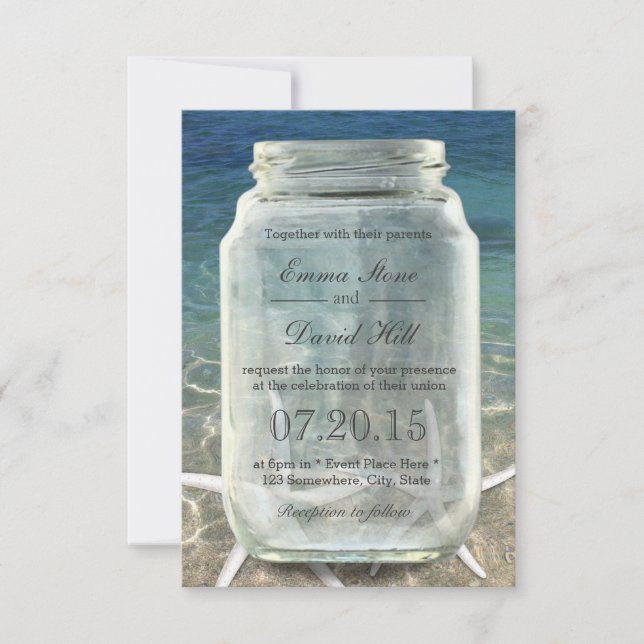 Invitation Étoile de mer élégante et mariage bleu plage en po (Devant)