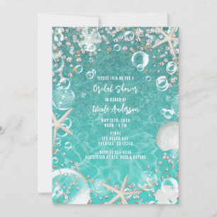 Invitation Étoile de mer sarcelle enchantée et bulles de mari