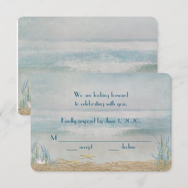 Invitation étoile de mer sur la plage pour RSVP-mariage (Devant / Derrière)