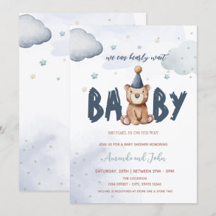Invitation Étoile de nuages de nounours bébé Baby Shower  