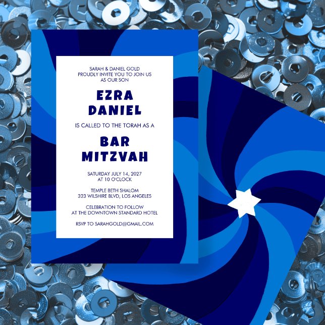 Invitation Étoile de tournage moderne de David Bat mitzvah de (Modern Swirl Star of David Custom Bar Bat Bnai Mitzvah Invitation
)