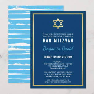 Invitation ETOILE D'OR DAVID bar mitzvah moderne simple bleu
