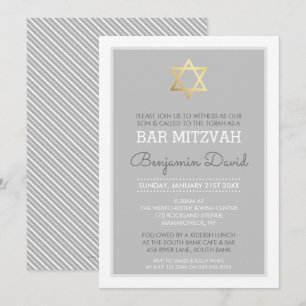 Invitation ETOILE D'OR DE DAVID bar mitzvah moderne simple gr
