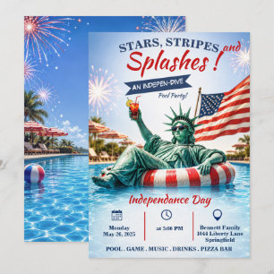 Invitation Étoile du 4 juillet, rayures et éclaboussures à la