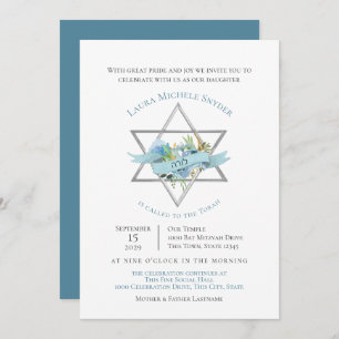 Invitation Étoile florale de David Bat mitzvah