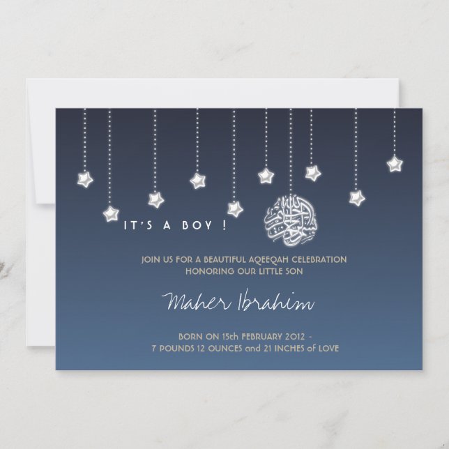 Invitation Étoile islamique de ciel nocturne de bébé d'Aqiqah (Devant)