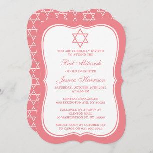 Invitation Étoile Juive Rose Et Blanc De David Bat mitzvah