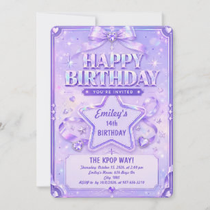 Invitation Étoile Kpop Violette Joyeux Anniversaire Fête