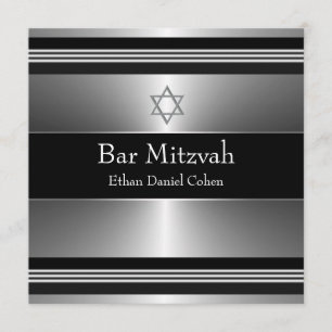 Invitation Étoile noire d'argent de David Bar Mitzvah