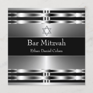 Invitation Étoile noire de David Bar Mitzvah en argent