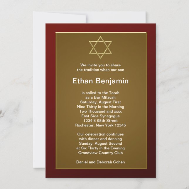 Invitation Étoile rouge de David Bar Mitzvah (Devant)