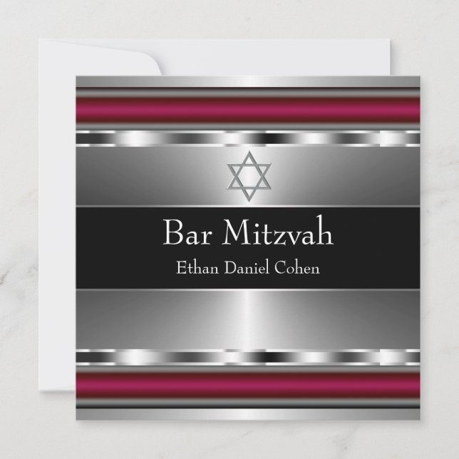 Invitation Étoile rouge noire de David Bar Mitzvah (Devant)