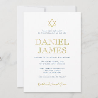 Invitation Étoile simple, QR Code sur le dos, Bar Mitzvah