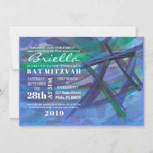 Invitation ÉTOILE TRANSPARENTE Bat Bar Mitzvah bleu invitatio