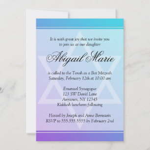 Invitation Étoile violette turquoise de David Bat mitzvah