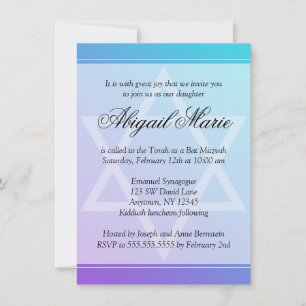 Invitation Étoile violette turquoise de David Bat mitzvah