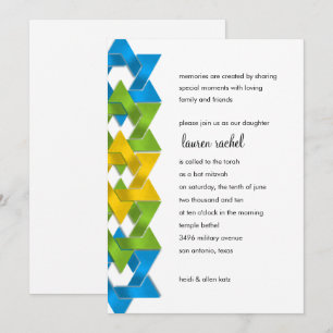 Invitation Étoiles bat mitzvah bleu vert jaune sur n'importe 