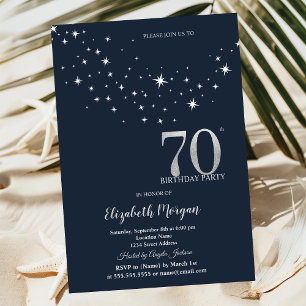 Invitation Étoiles Blanches Simples Fête d'Anniversaire 70 an