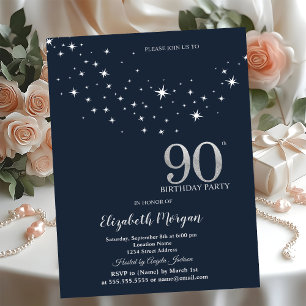 Invitation Étoiles Blanches Simples Fête d'anniversaire 90 an