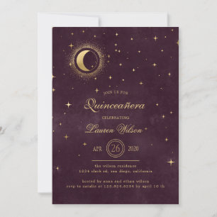 Invitation étoiles céleste de minuit bleu or Quinceanera Inv