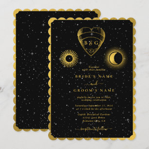 Invitation Étoiles célestes Crescent Lune Mariage d'or noir